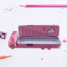 Double Decker Magic Truck Compass Multi Level Metal Truck Compass Pencil Case with Movable Wheels & Sharpener (Mix Design)