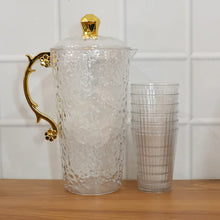 Elegant Textured Glass Water Jug with 6 glasses Set (1 Set)
