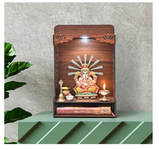 Premium Wooden Pooja Mandir for Home, Office, or Shop – Wall-Mounted with Storage & Built-in LED Spotlight (DIY Installation, 39x25 inch)