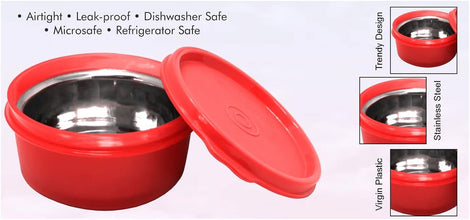 Varmora Magnum Round Container | Plastic Exterior with Stainless Steel Interior | Airtight Lid | FDA Approved