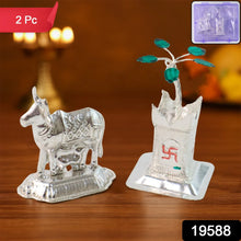 Silver-Plated Kamdhenu Cow & Tulsi Plant Pair – Pooja & Home Décor