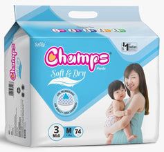Champs Baby Diaper Pants M (74 Pcs) – 12Hr Leakproof & Anti-Rash