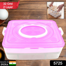 2Layer, 32 Grid Egg Tray with Lid Egg Carrier Holder for Refrigerator, Food Storage Container with Handle (1 Pc )