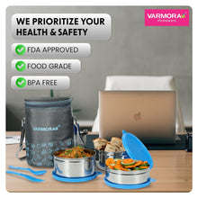 Varmora SS Jumbo Trio Tiffin Set – 3 Steel Containers with Bag