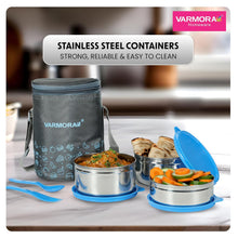Varmora SS Jumbo Trio Tiffin Set – 3 Steel Containers with Bag
