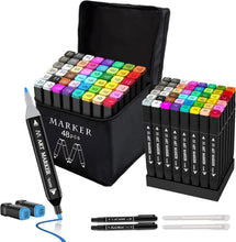 48-Color Dual Tip Alcohol Marker Set – Permanent Felt Tip Pens with Chisel and Fine Tips for Sketching, Drawing, Calligraphy, and Manga Art