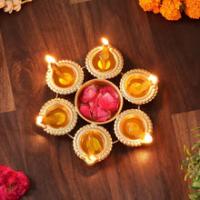 Copper Diya Shape Flower Decorative Bowl for Home