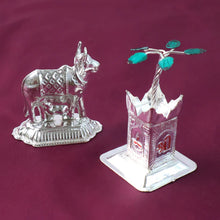 Silver-Plated Kamdhenu Cow & Tulsi Plant Pair – Pooja & Home Décor