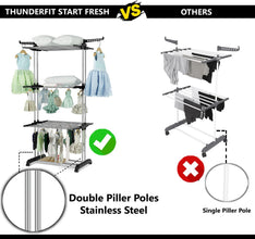 3-Tier Clothes Drying Rack with Wheels | Foldable Laundry Stand for Indoor & Balcony Use