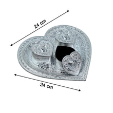 Heart-Shaped 3-Section Tray – Silver Oxidized Finish | Ideal for Dry Fruits, Chocolates, Mouth Fresheners & More