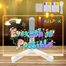 LED Acrylic Message Board with Colorful Lights | Illuminated Dry Erase Board with Stand & 7 Neon Markers for Notes, Memos, Doodles & More (15*15cm)