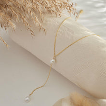 Elegant Golden Pearl Lariat Necklace