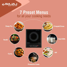 Bajaj Splendid 1200W Induction Cooktop | Toughened Glass | 7 Preset Menus | LED Display | Tact Button Controls